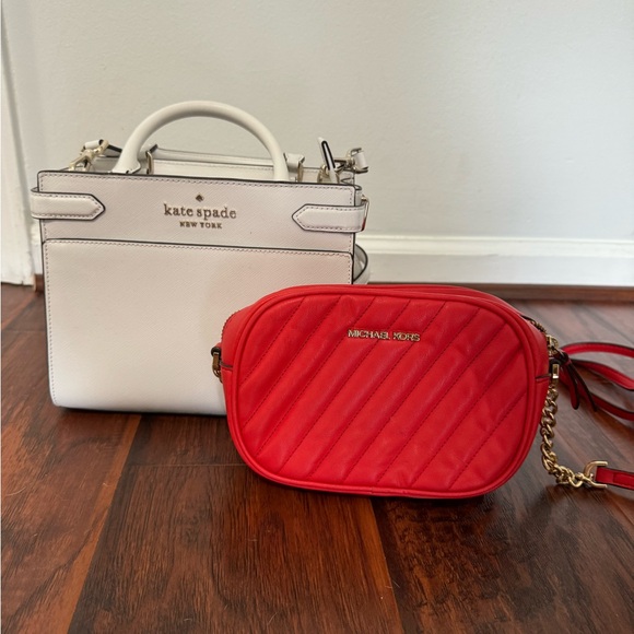 Kate Spade White Handbag and Michael Kors Red Crossbody